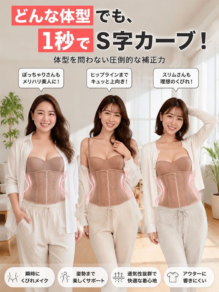 【3D人間工学サポート】ファスナー式補正ベルト