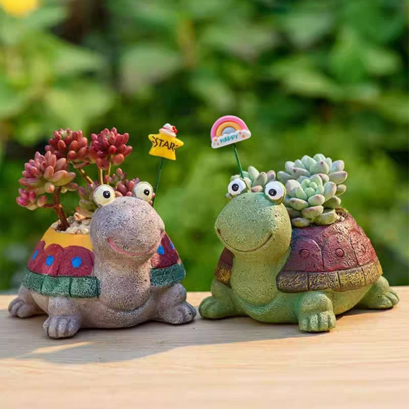 Turtle-shaped decorative plant pot