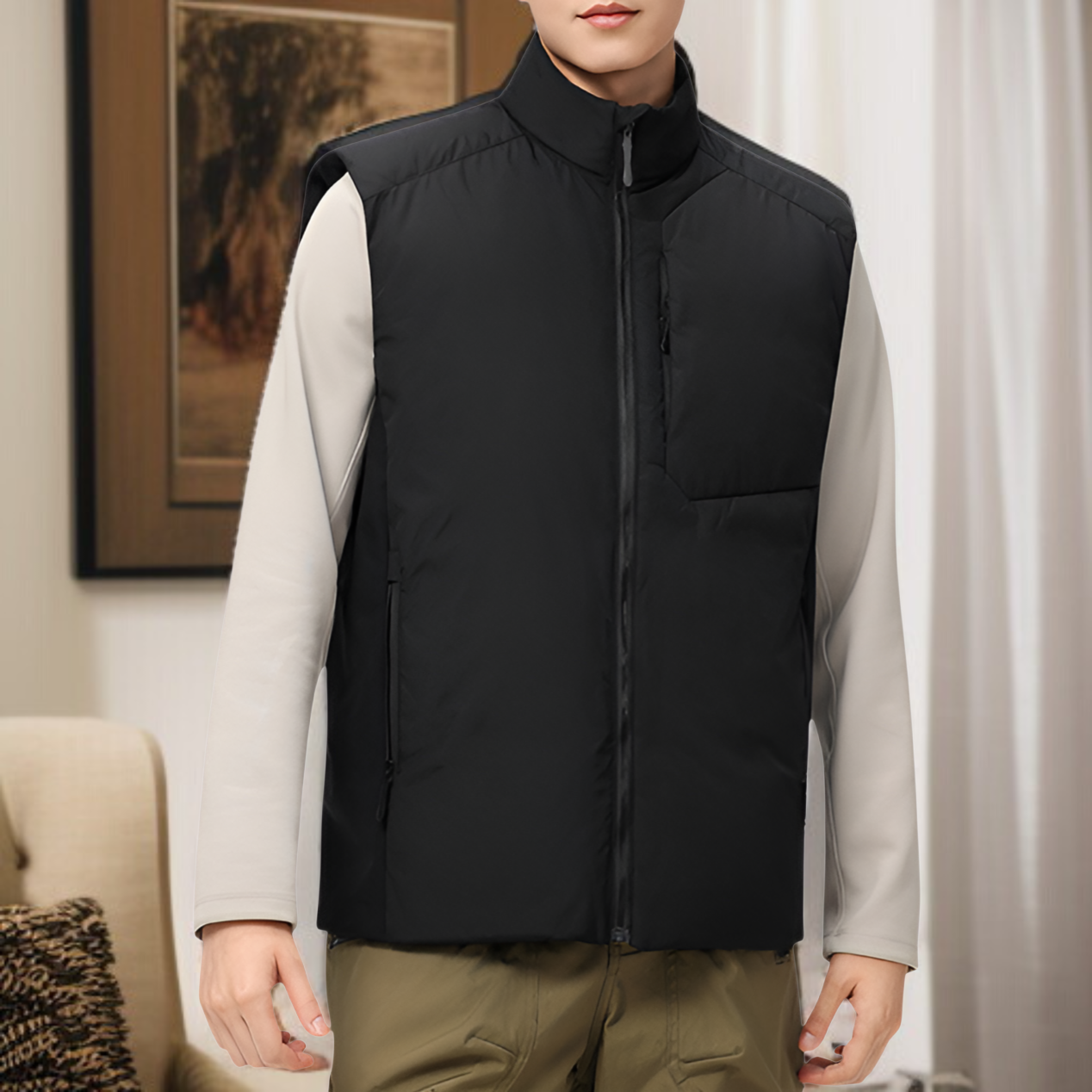 Men's stand-up collar down vest, thickened down vest, windproof, waterproof, warm, anti-static treat