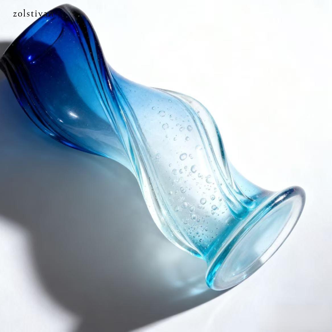 블루 그라데이션 버블 유리 아트 꽃병