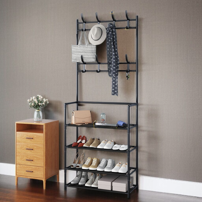 Multifunctional Simple Clothes Rack & Shoe Organizer with Door Hook