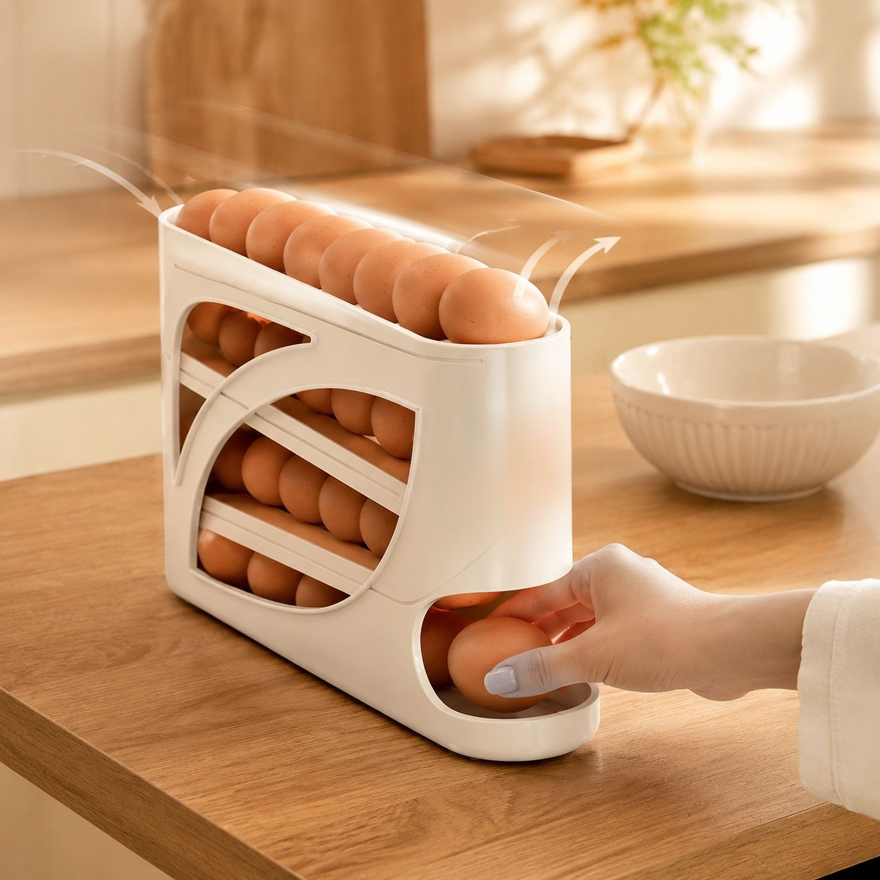 Boîte à œufs avec rouleau automatique multicouche pour réfrigérateur