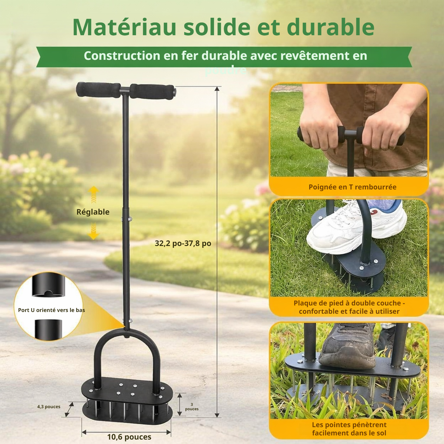 Outil jardin durable pour aérer la pelouse
