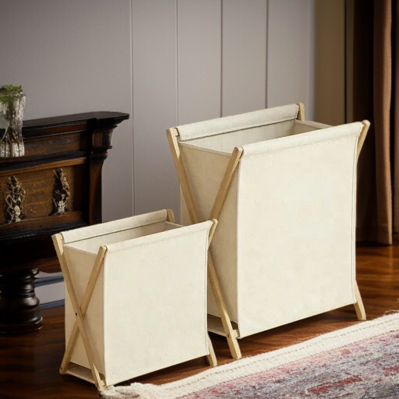 Eco-Friendly PVC Bamboo Laundry Hamper, Convenient Foldable Home Organizer Basket