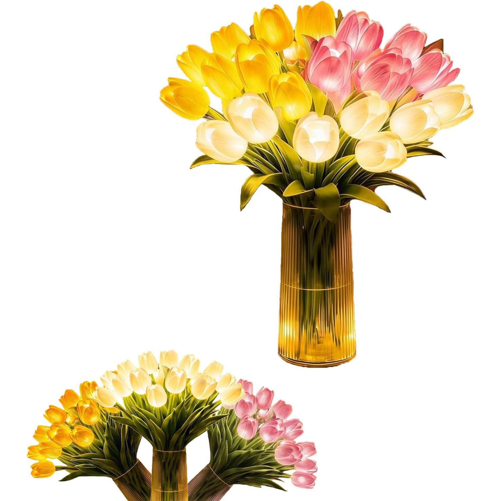 バレンタインデーチューリップ発光手持ち花束家庭装飾ミックスカラー撮影用フェイクフラワー