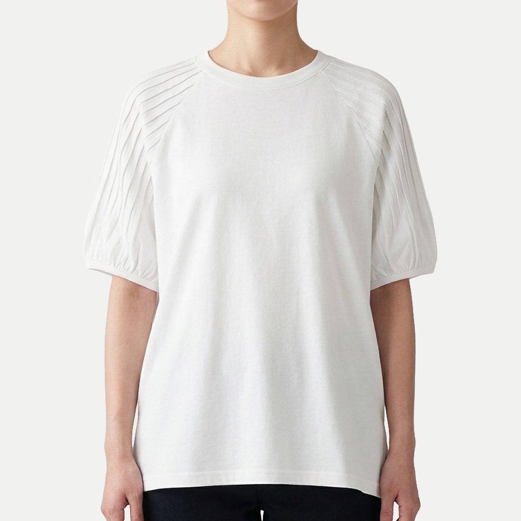 レディースプリーツスリーブTシャツ