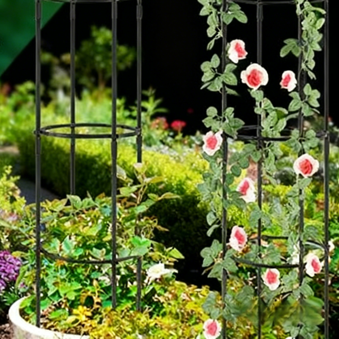 Vista cercana de la estructura de jardinería para trepadoras