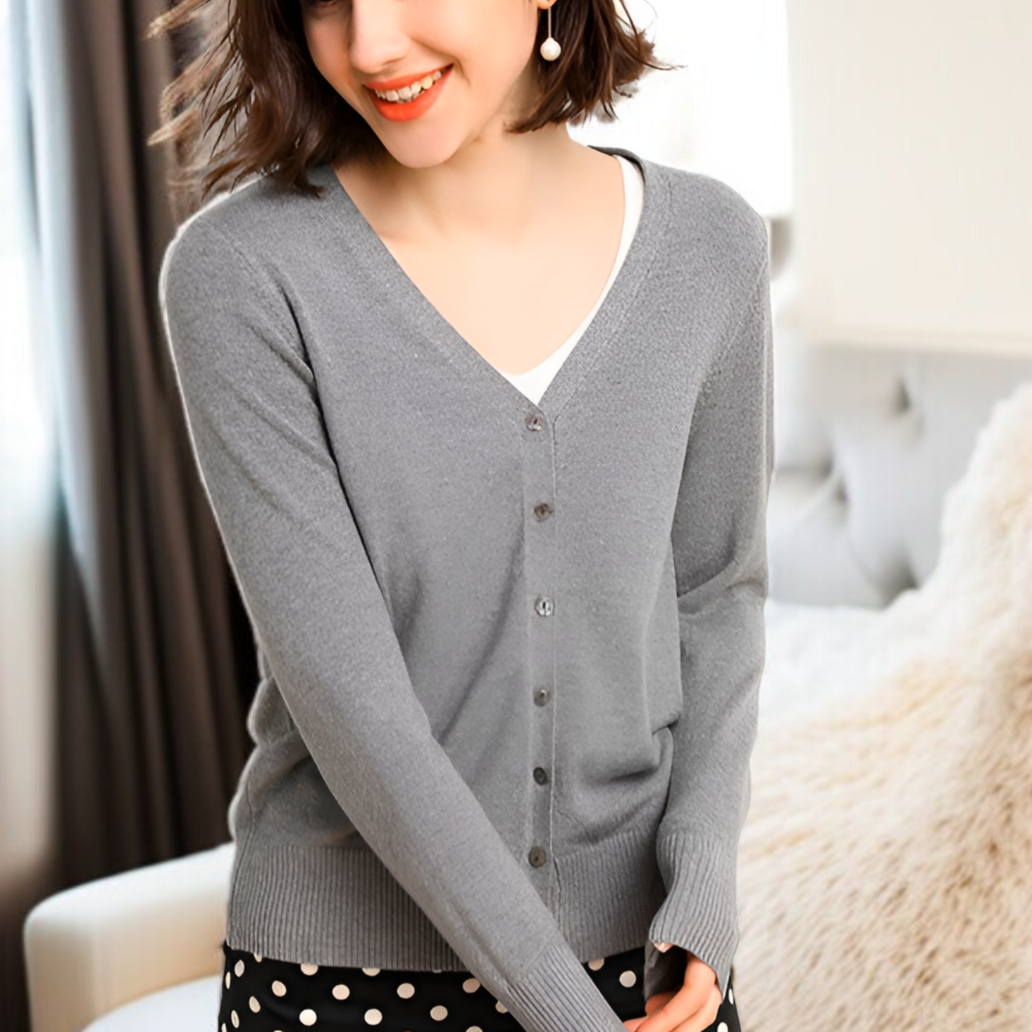 長袖ニットカーディガン、無地、シンプルでエレガント、レディースセーターの上に重ね着するのに最適です。