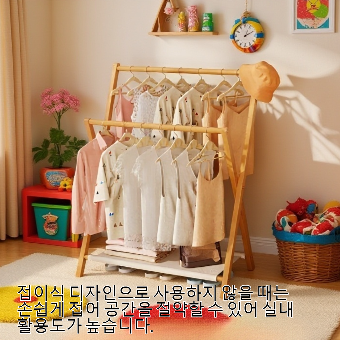 대나무 접이식 실내 옷걸이