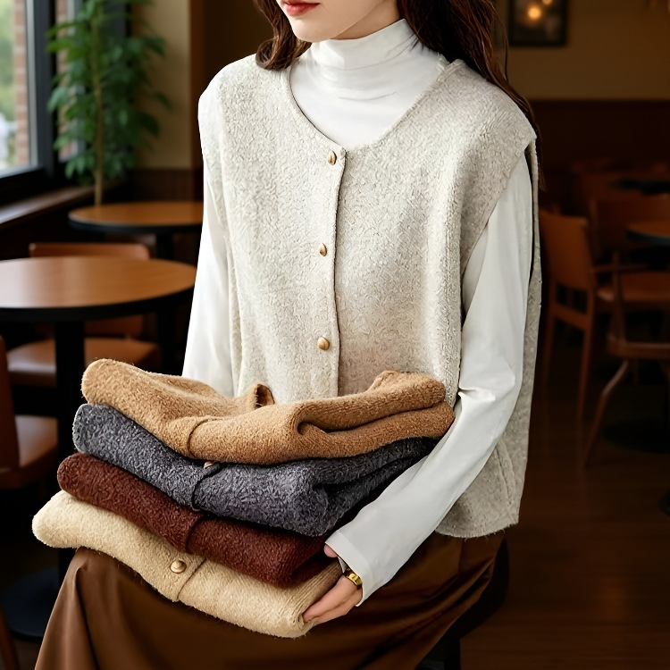 여성용 소프트 골드 버튼 니트 베스트