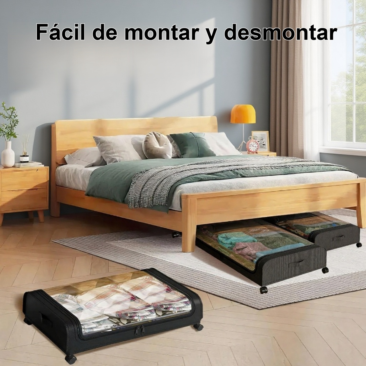 Detalle de tela resistente de la caja de almacenamiento con ruedas