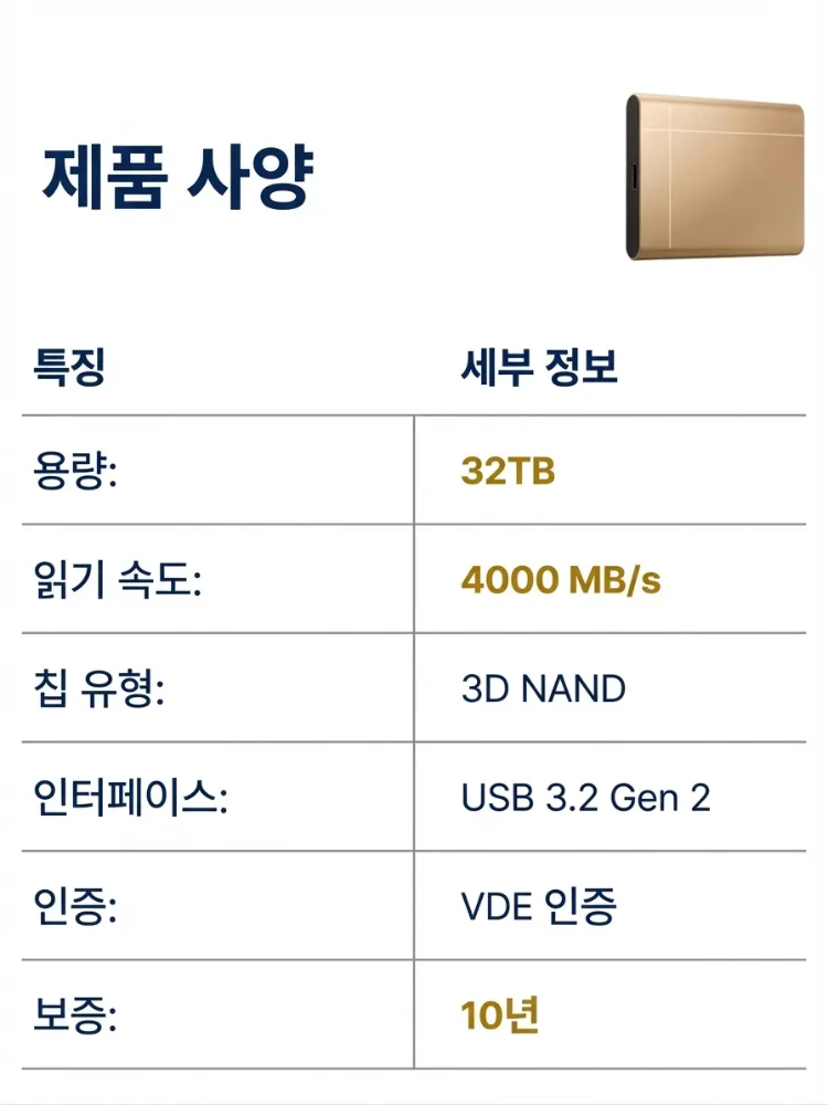 【역대급32TB】독일 VDE 인증 괴물급 초고속 외장 SSD