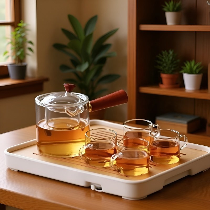 Moderne Glasteekanne mit Edelstahlfilter