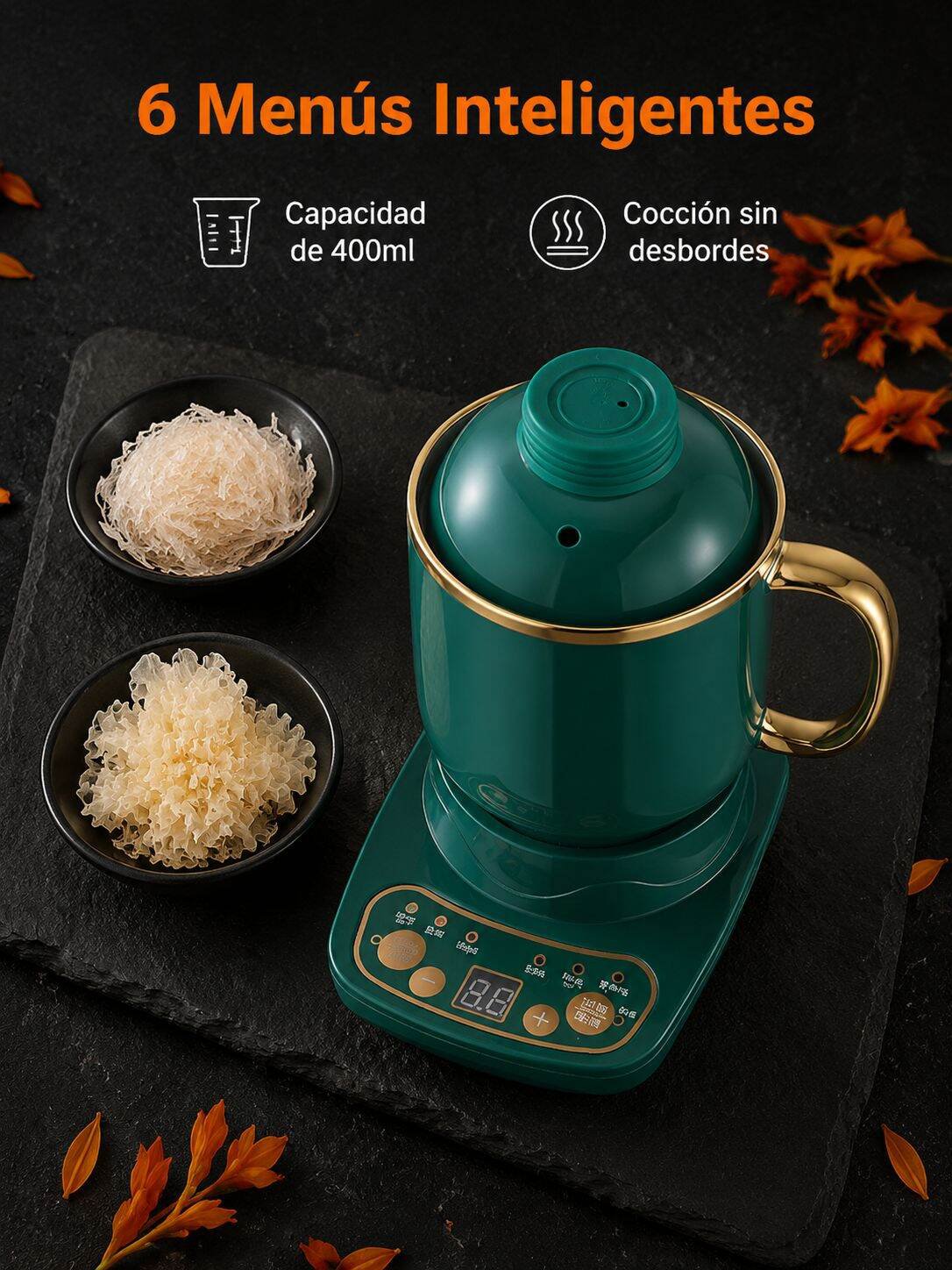 Taza eléctrica portátil para cocción saludable en color blanco