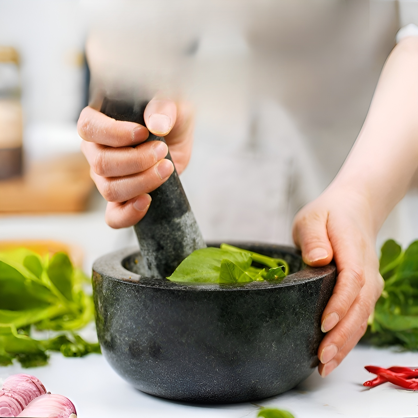 復古花崗岩手動搗蒜器