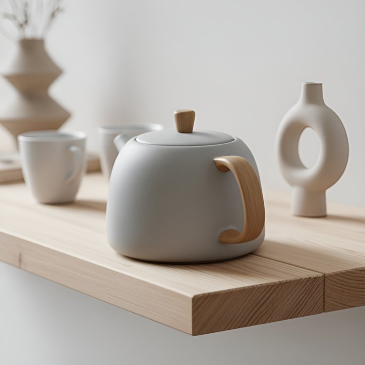 Moderní šedá konvice na čaj z keramiky
