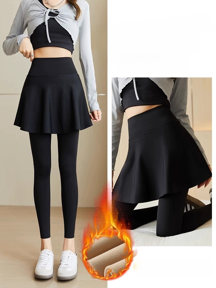 치마가 달린 뒤 기모 요가 바지