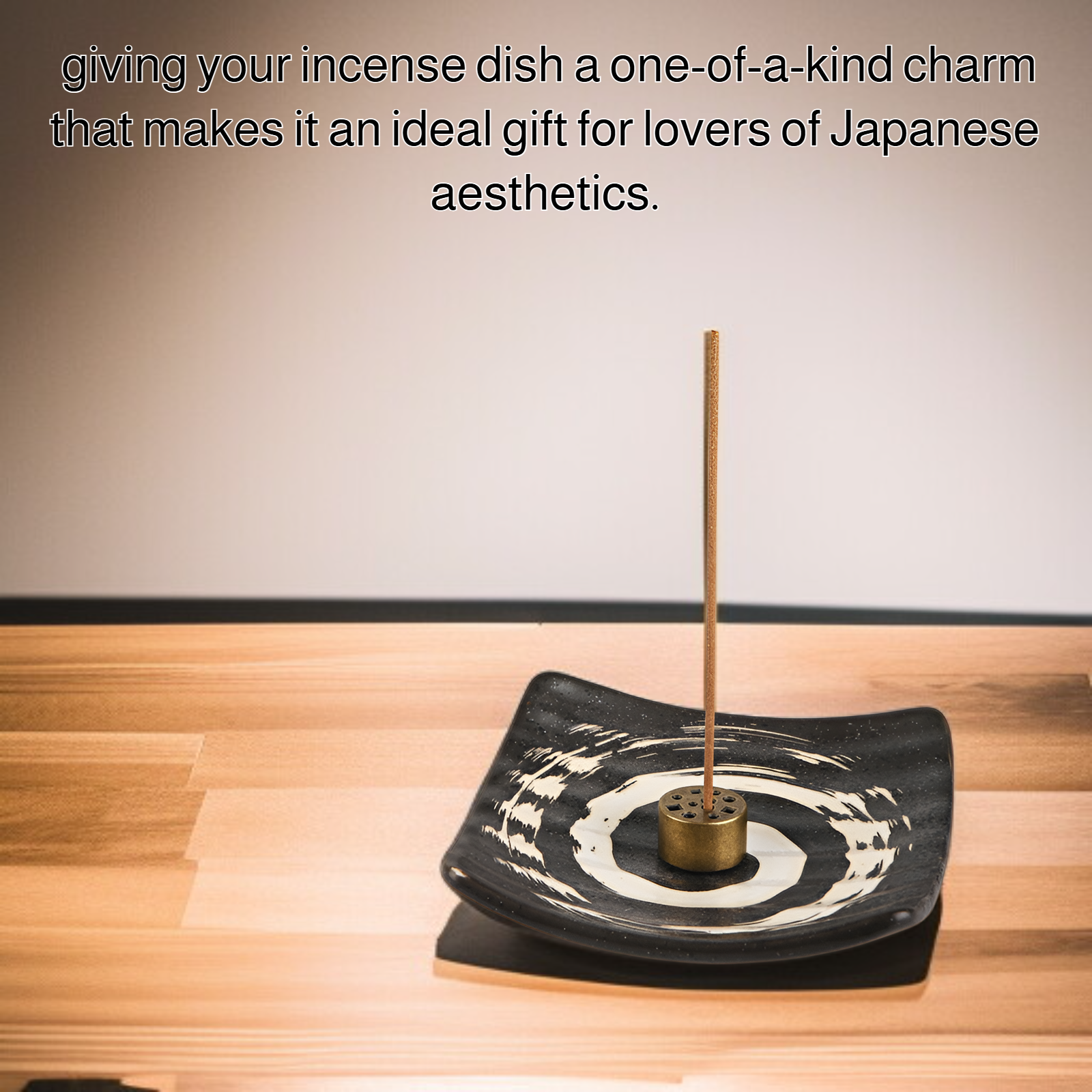 Coarse pottery incense dish with burning incense stick
