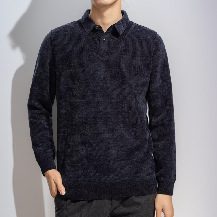 남성 가짜 두 벌 기모 니트 베이스 스웨터