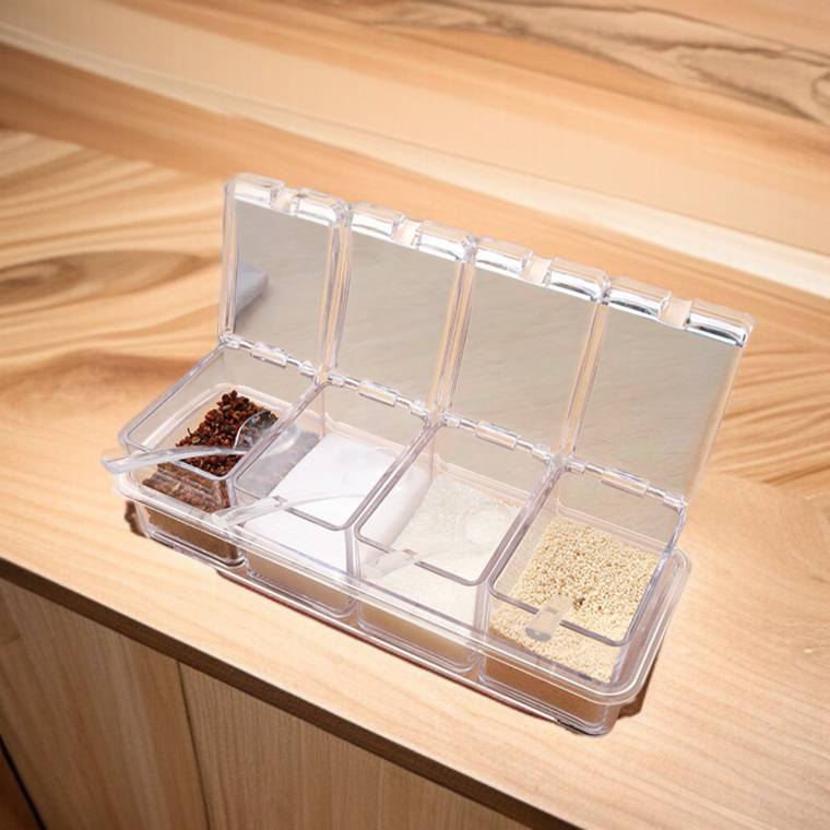 분리형 양념병 세트 주방용품 4종세트 투명 뚜껑 양념통 스푼 양념통