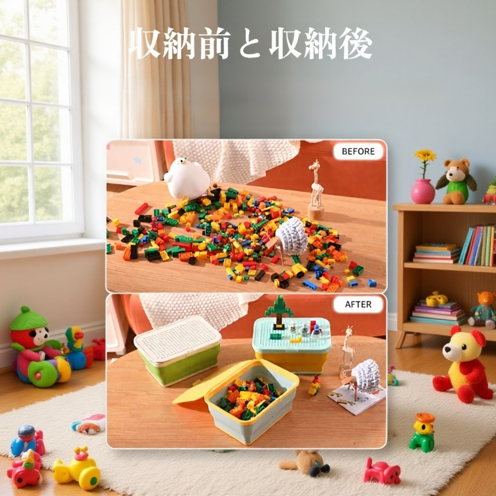 蓋付き折りたたみ式おもちゃ収納ボックス