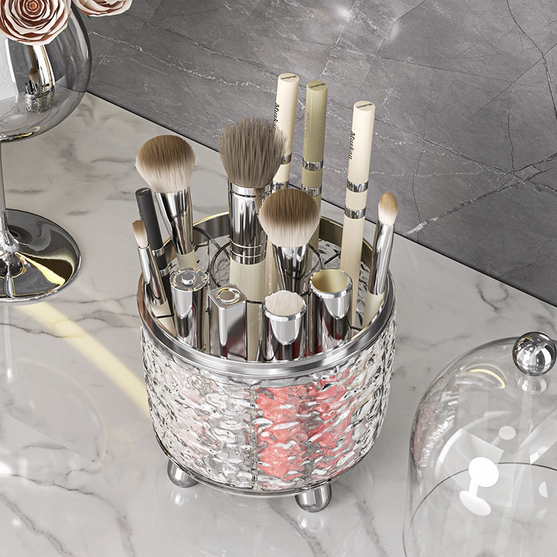 旋轉口紅眉筆收納盒透明化妝刷收納桶防塵