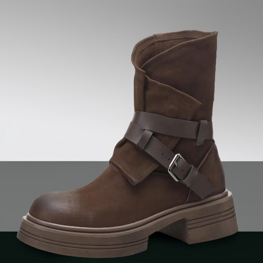 ソフトレザーのサイドジッパープラットフォームマーティンブーツ