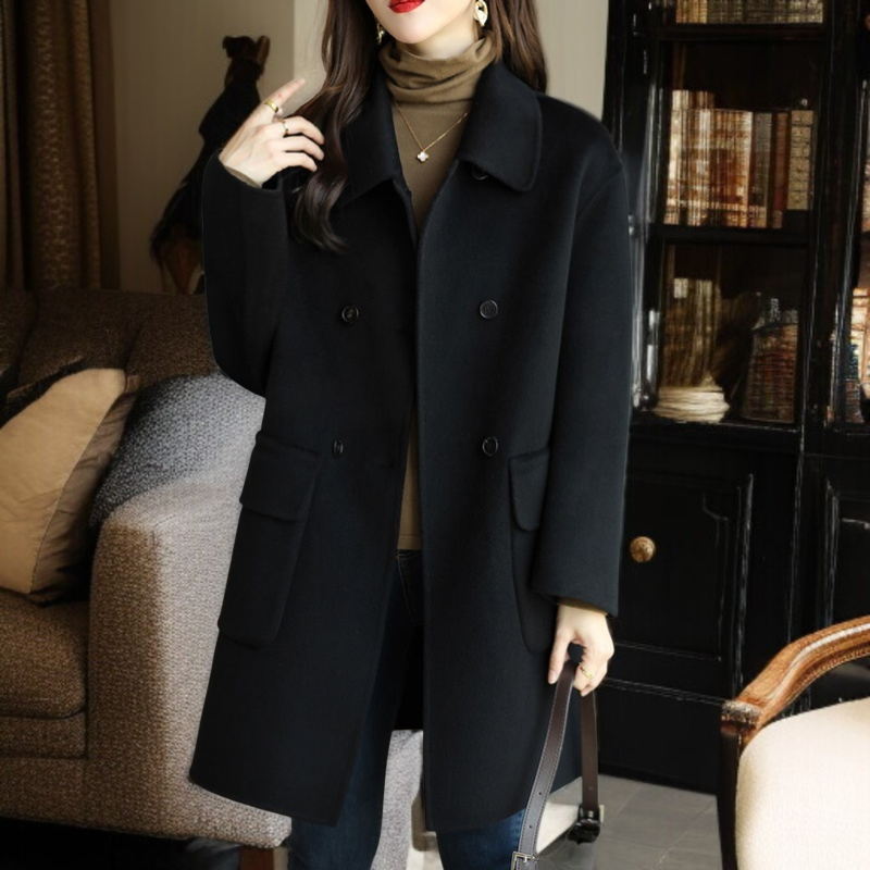 レディース厚手スリムツイードジャケット ミドル丈アップグレード・コットン・ツイード・コート