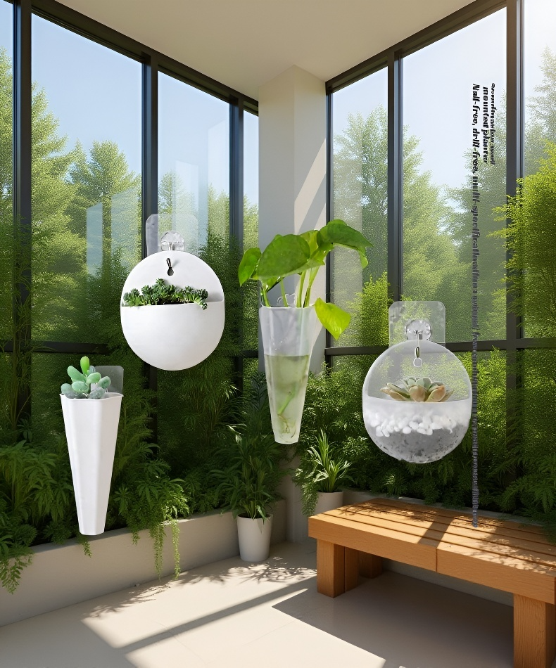 Modern fali függesztett hidrokultúrás virágcserép fehér színben