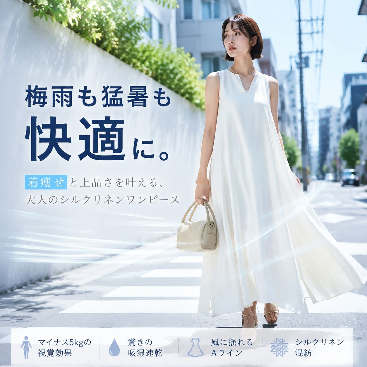 夏用韓日風無地Vネック森ガールロングシルクリネンドレス