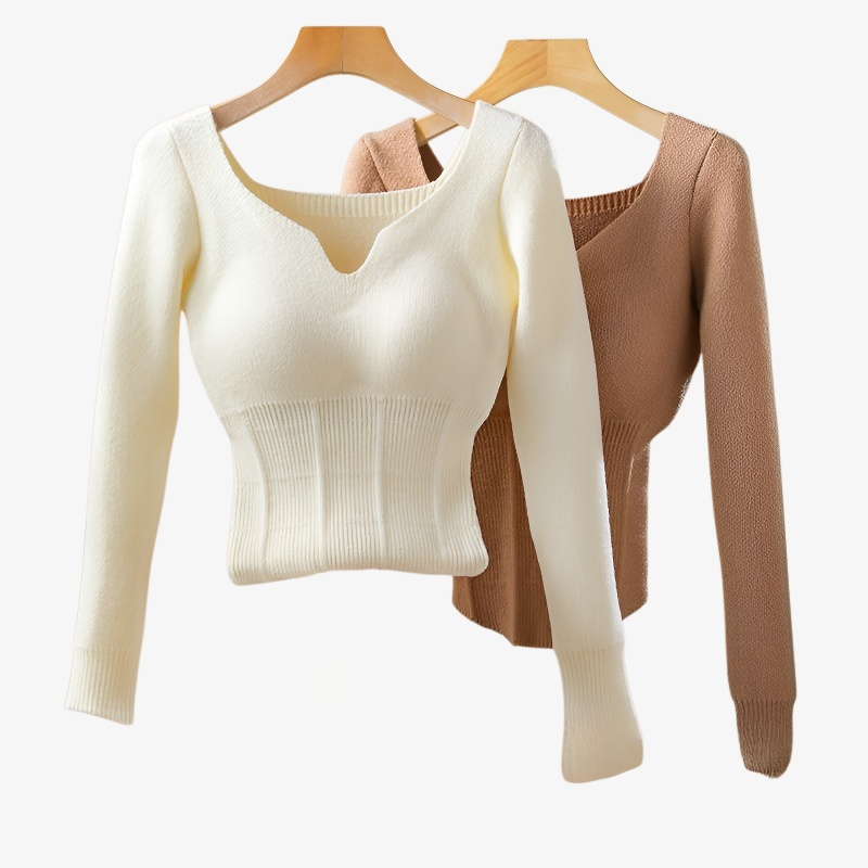 여성 기모 허리 조임 슬림 긴팔 니트 가슴 패드 이너