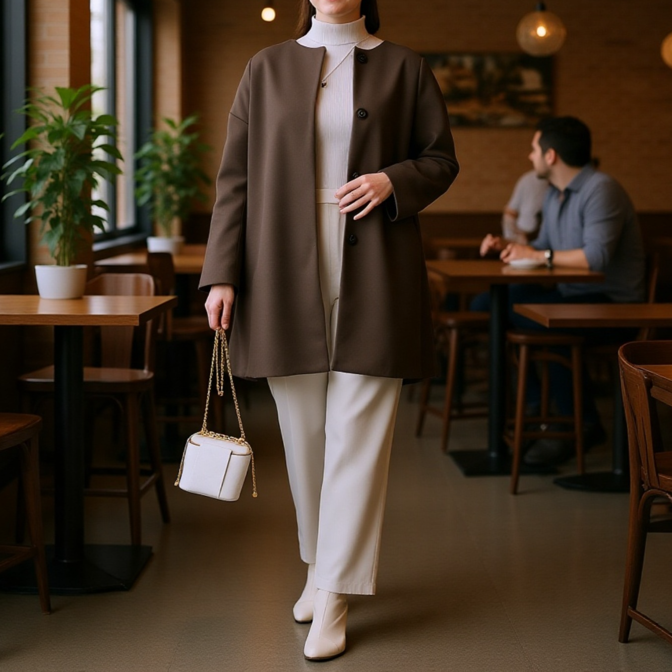 프리미엄 여성 가을 겨울 솔리드 코트 루즈핏 일자 상의 모직 코트 무드 코트