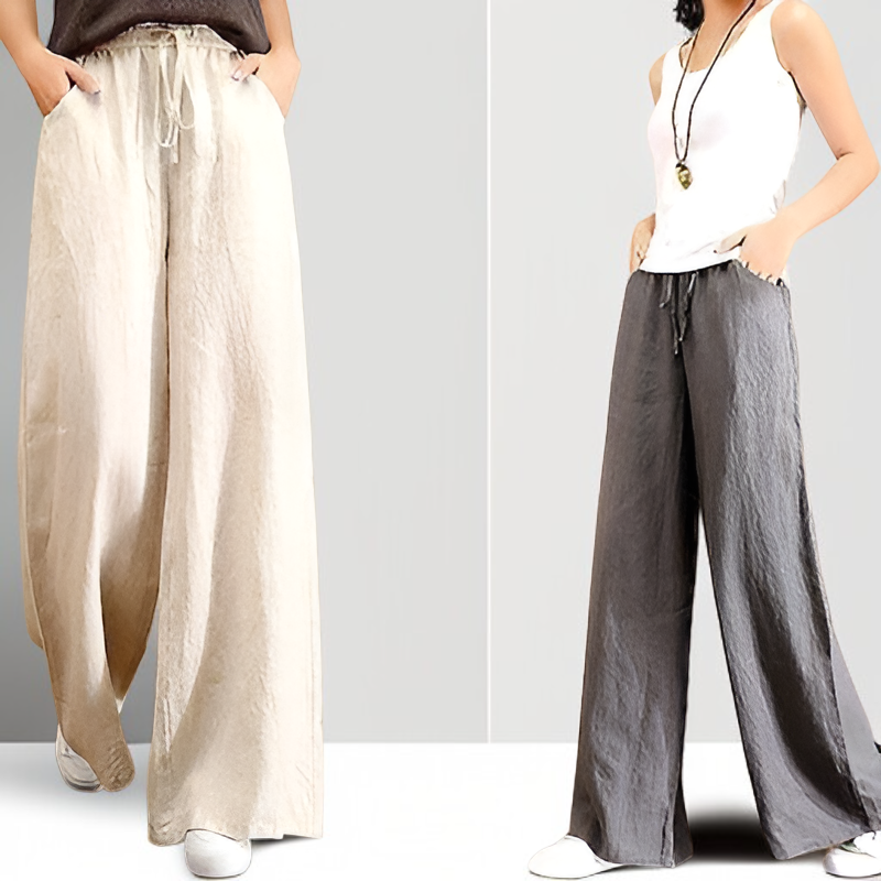 レディース 春夏用 コットンリネン ルーズストレートレッグパンツ