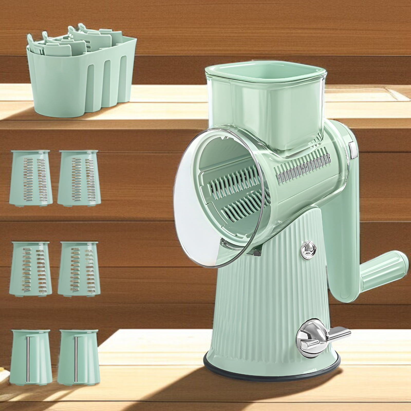 スライサー 千切りスライサー 野菜カッター 5-in-1調理器具 スライサーセット みじん切り スライス 細千切り 千切り 波形スライス 厚み調節 取り外し可能 ハンドガードパーツ【附属品：ステンレス