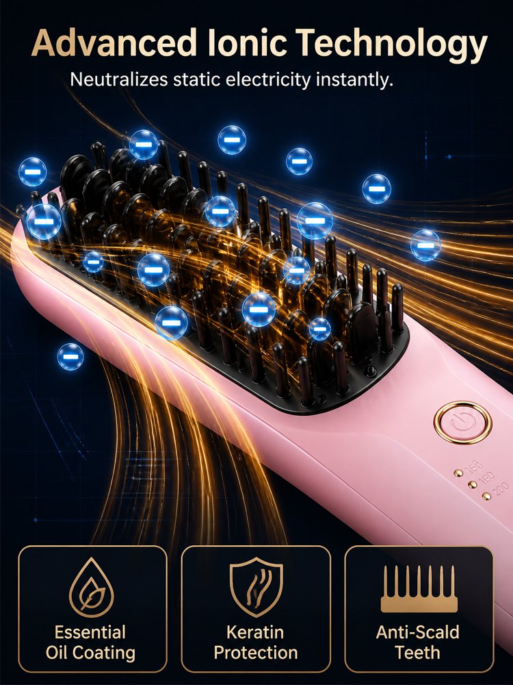 3 Seconds Smooth Ionic Cordless Hair Straightening Brush