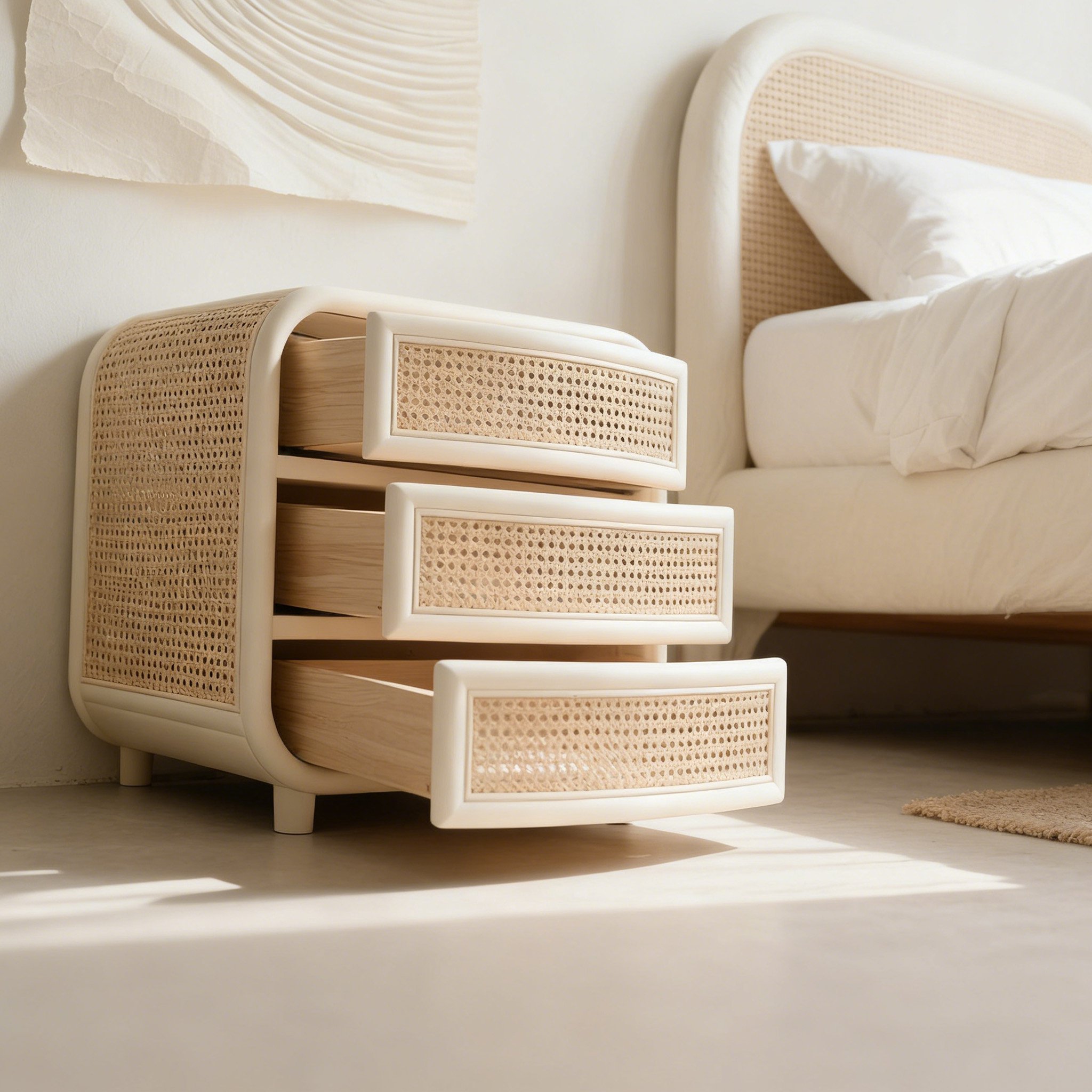 Noptieră vintage din ratan cu design retro