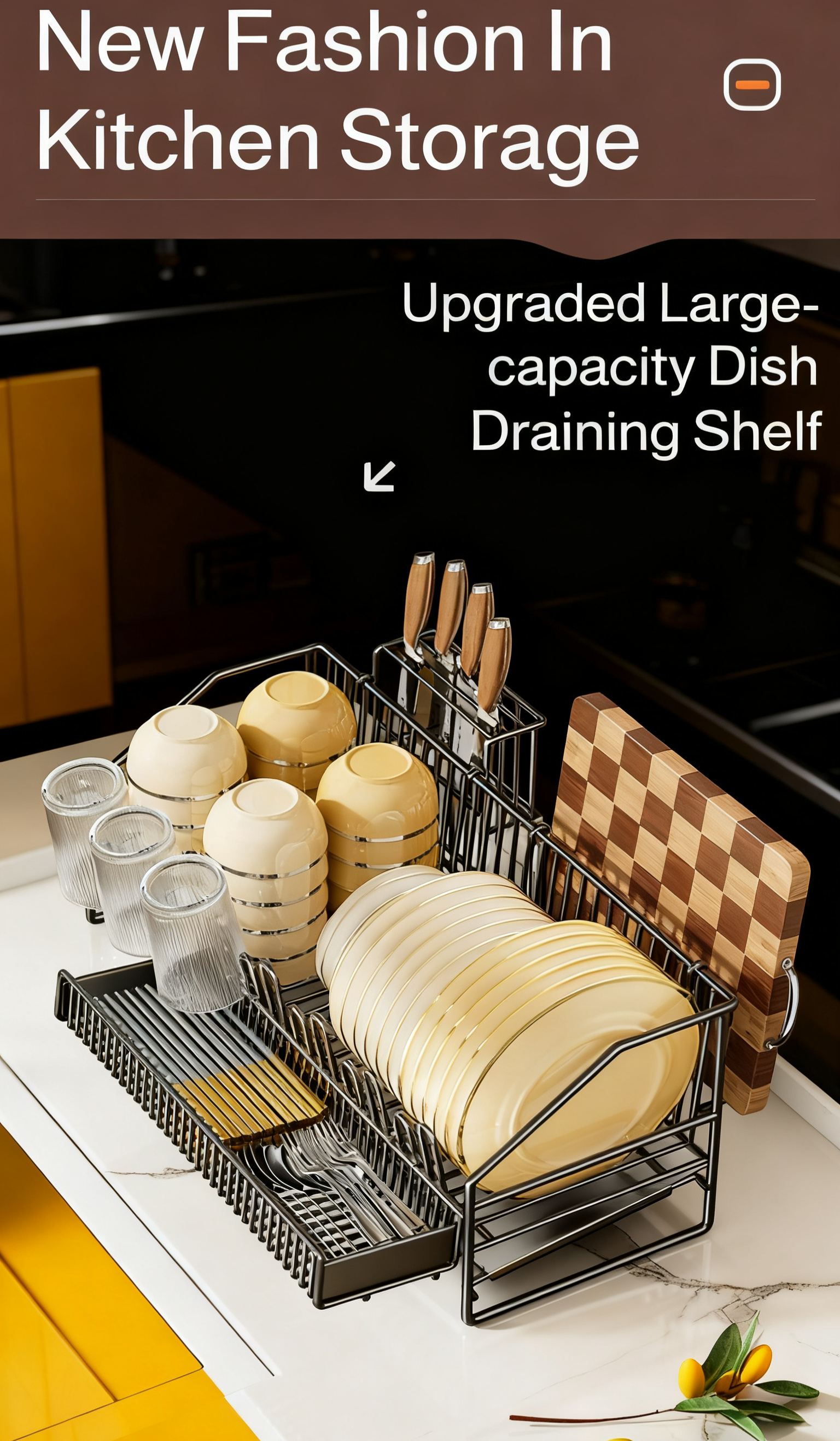Multifunctional Desktop Kitchen Tableware Draining Storage Rack on kitchen countertop