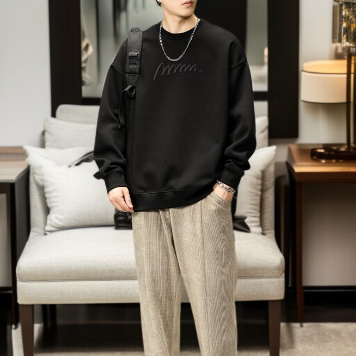 남자 오버사이즈 라운드 톱 자수 빈티지 맨투맨 상의 박시 라운드 빈티지 맨투맨