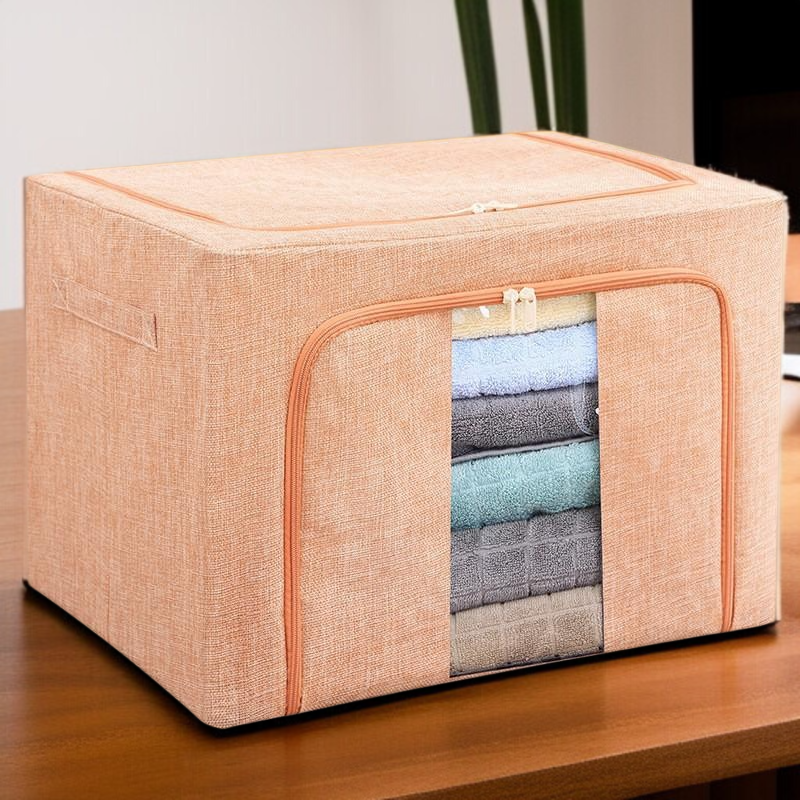 Foldable Double Window Cotton Linen Steel Frame Clothing Storage Box