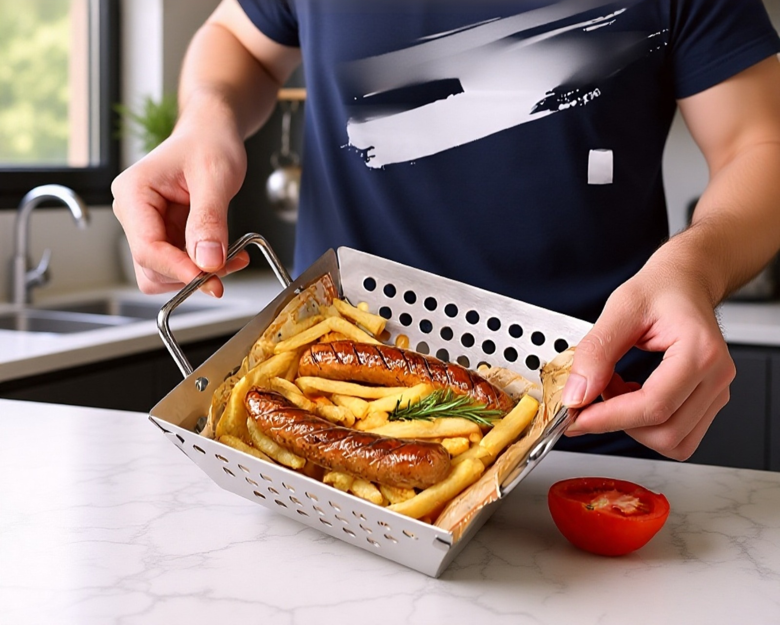 야외 바비큐에 사용된 스테인리스 트레이