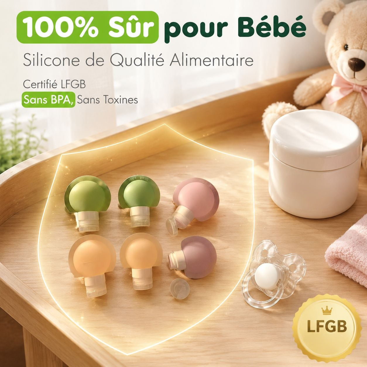Flacon de voyage en silicone pour shampooing et gel douche
