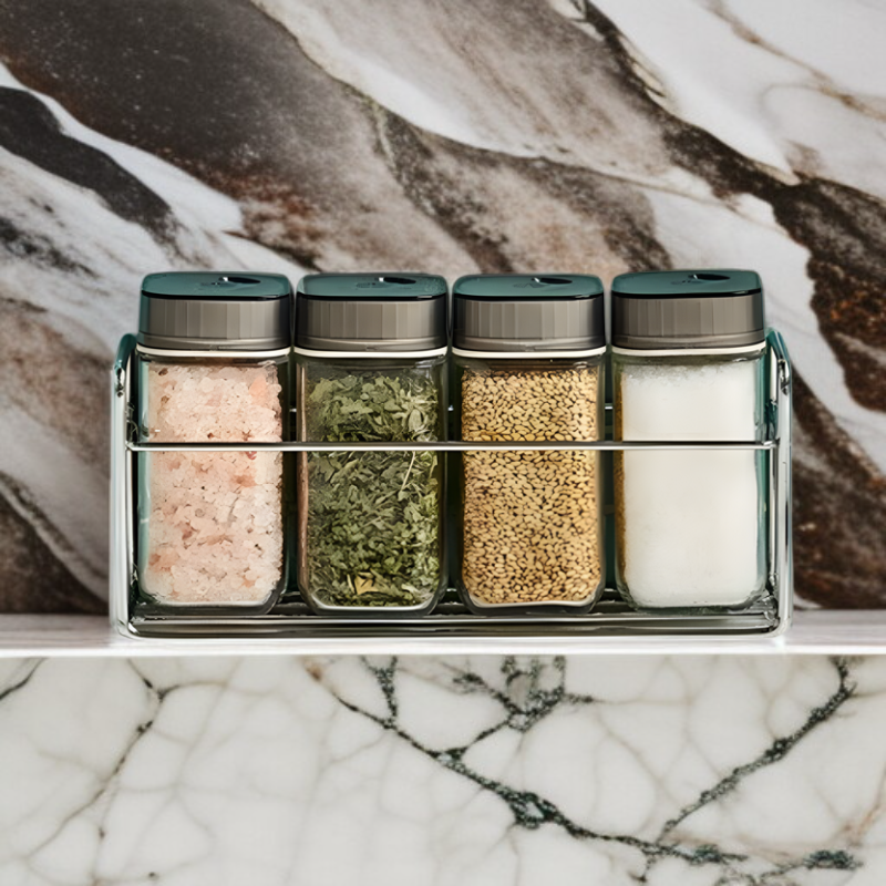 No-drill magnetic storage rack for the side of the refrigerator.