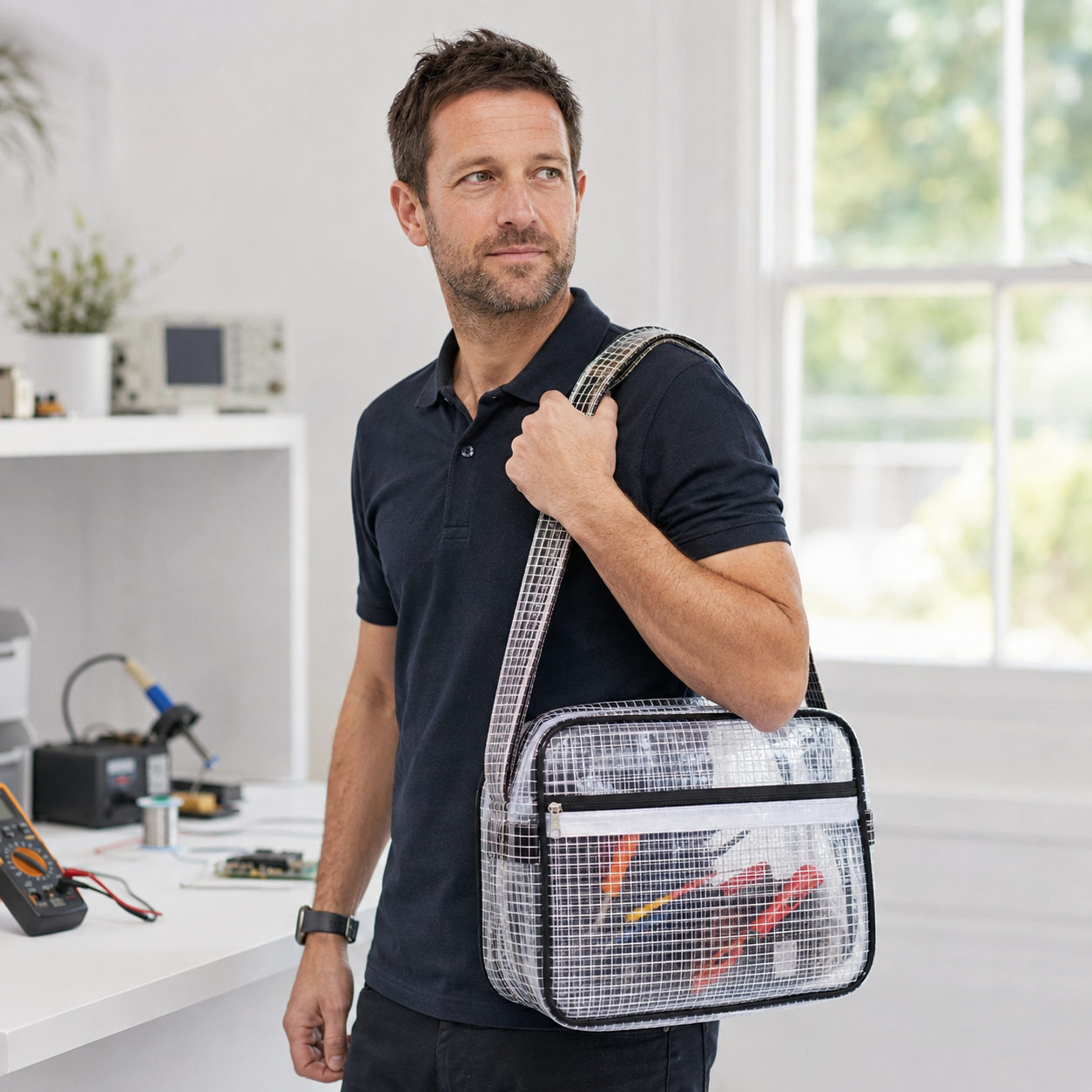 Multi-Functional Anti-Static Transparent Mesh PVC Shoulder/Crossbody/Waist Bag