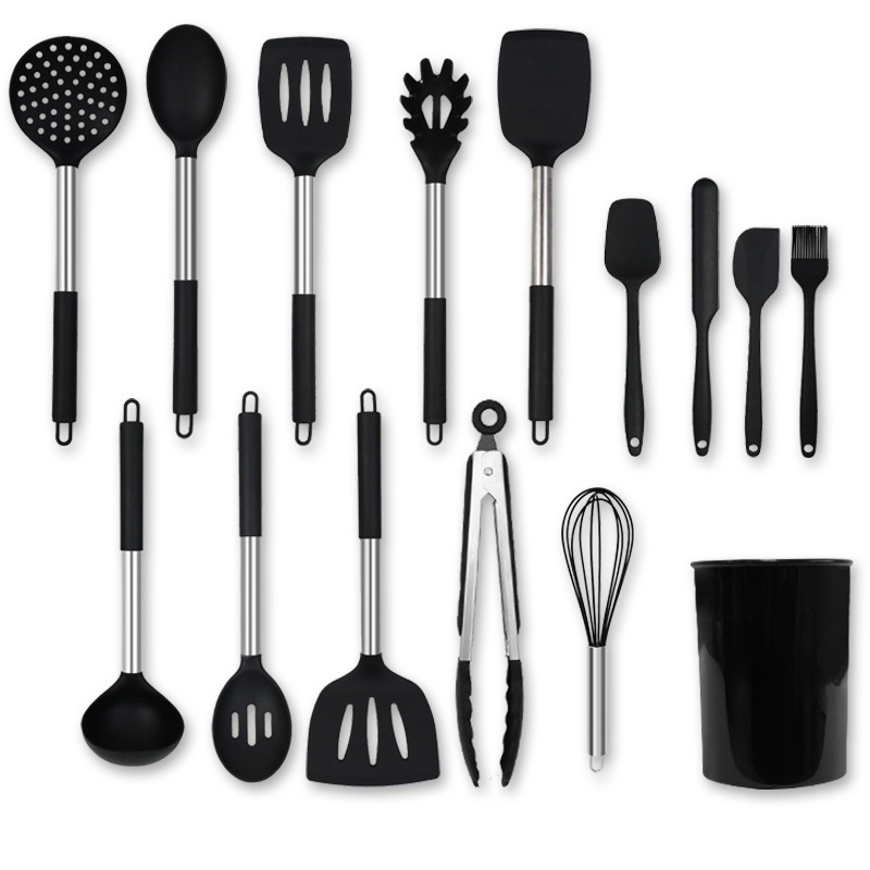 Conjunto de 15 ustensiles de cuisine en silicone, poignée inox