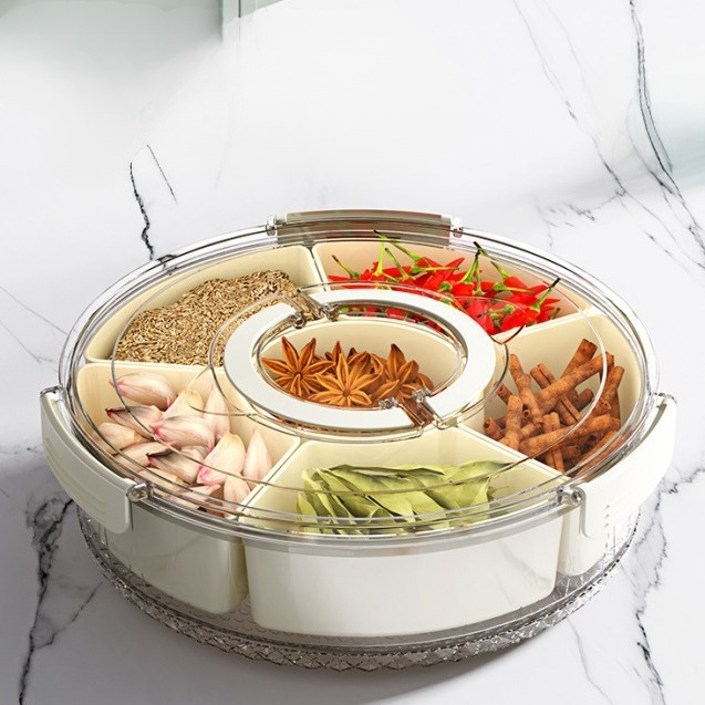 六格带提手便携旋转户外密封香料收纳盒