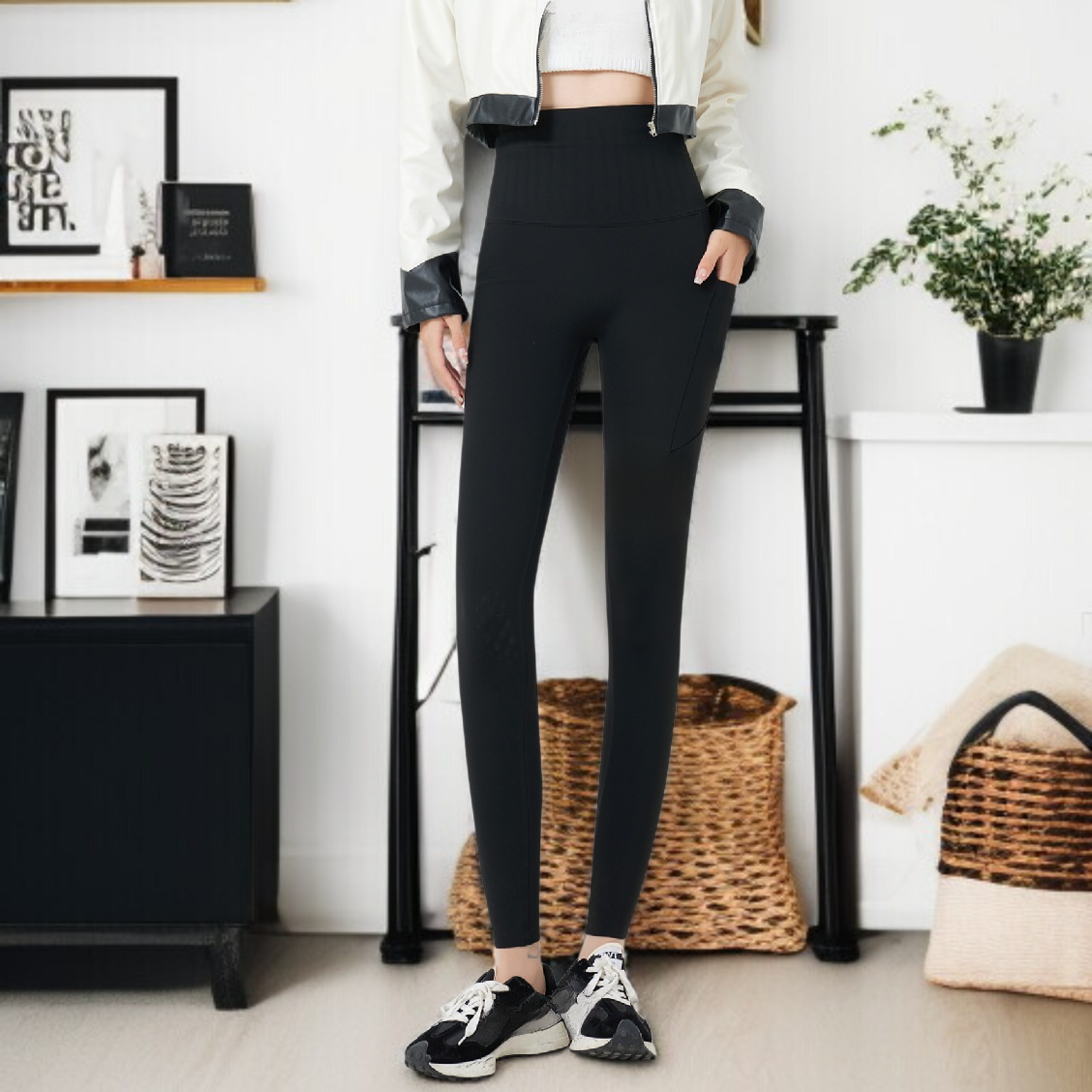 スーパーハイウエスト ヨガパンツ パッド入り