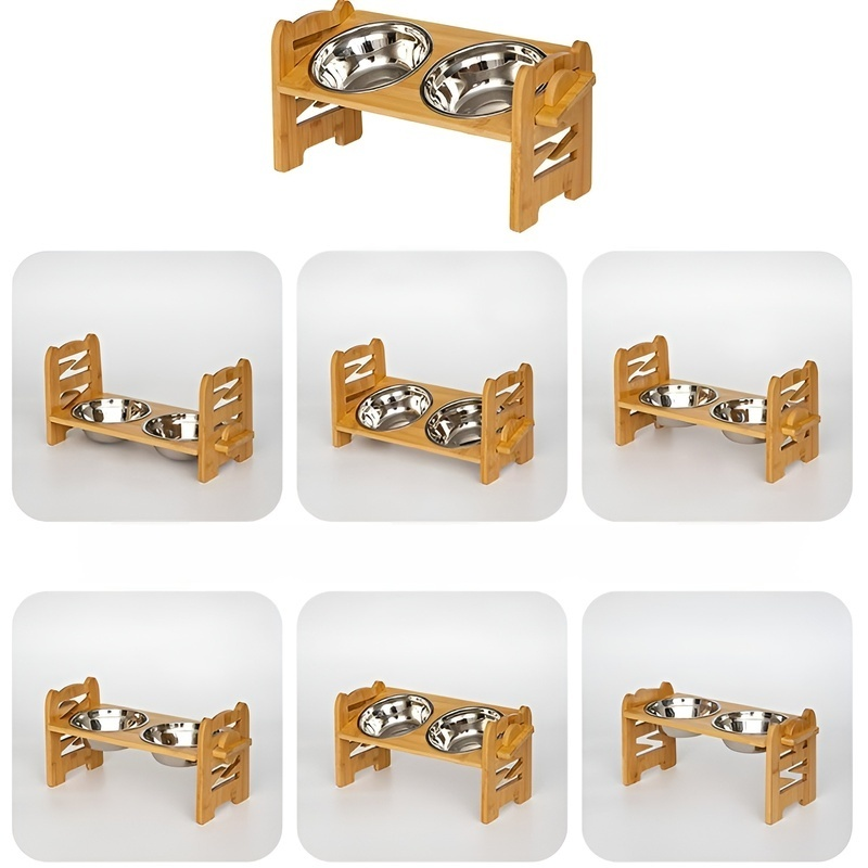竹製のペット用ボウルラック