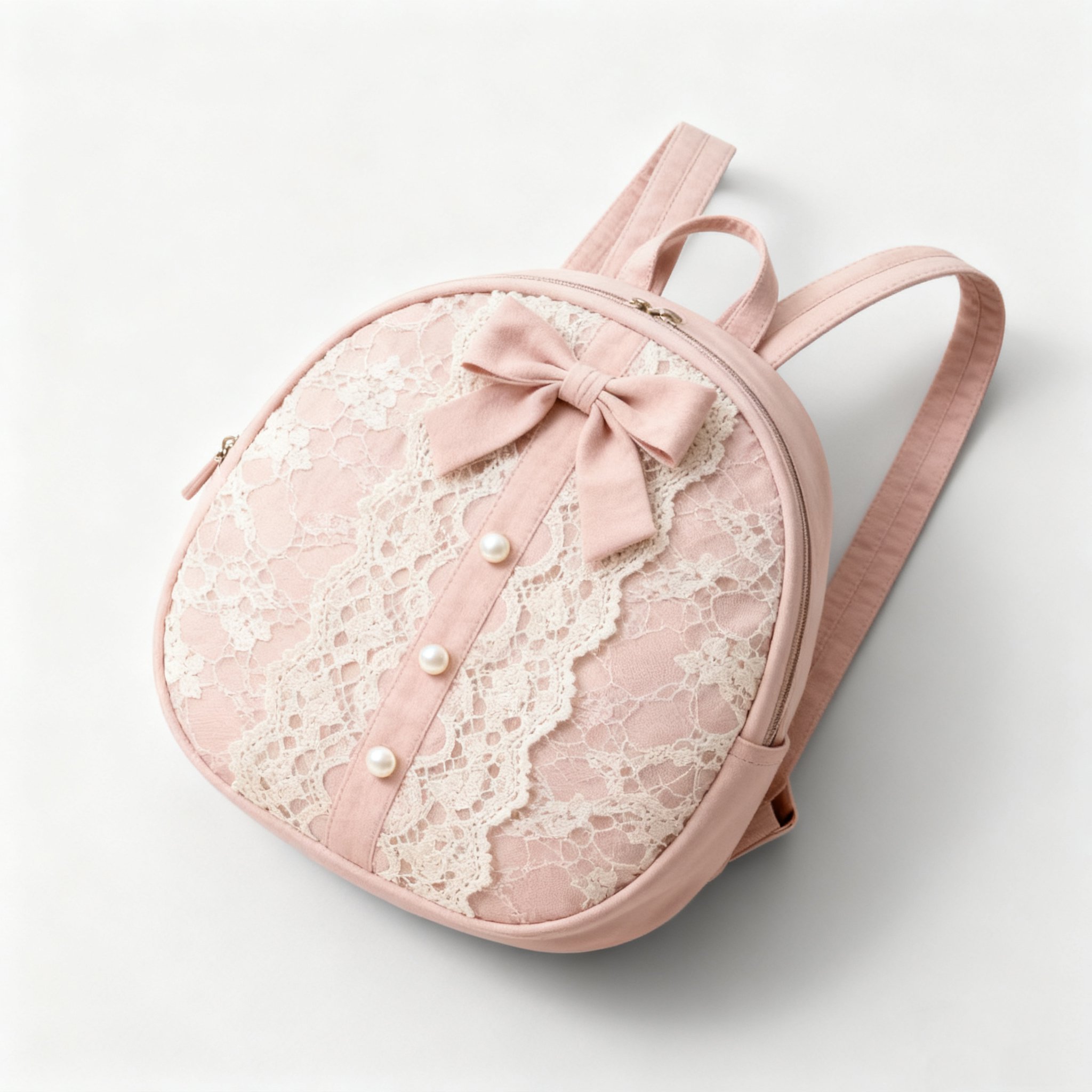 เป้สะพายหลังผู้หญิงลูกไม้สีชมพู