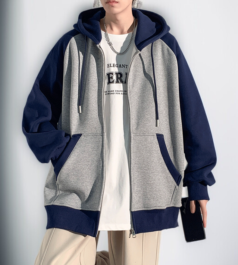 ヘビーステッチジッパーフード付きカーディガンセーター春と秋メンズトレンドルーズジャケットメンズカジュアルトップスジャケット