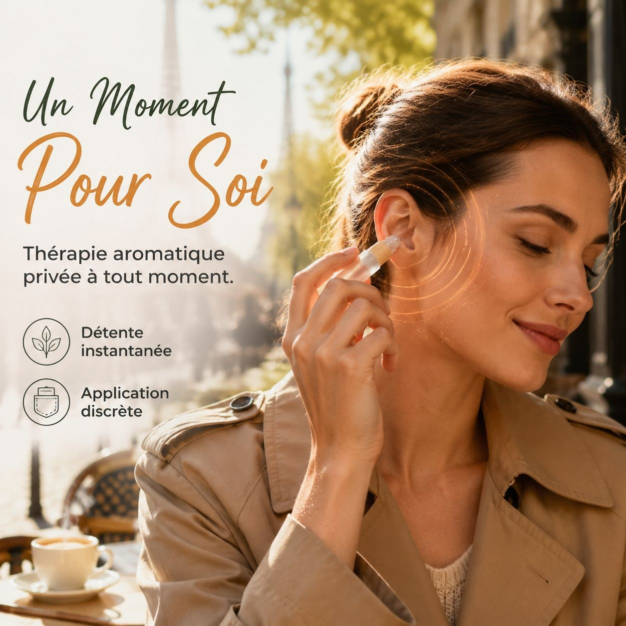 Bouteille à bille en verre givré 1 ml avec couvercle à effet bois